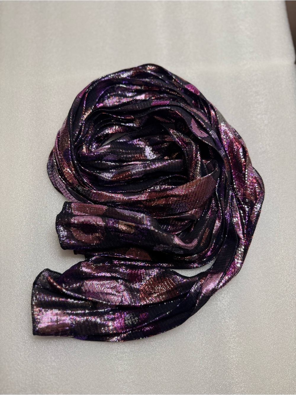 Metallic Purple & Black Skinny Scarf Ribbon Hair Tie Neck Scarf